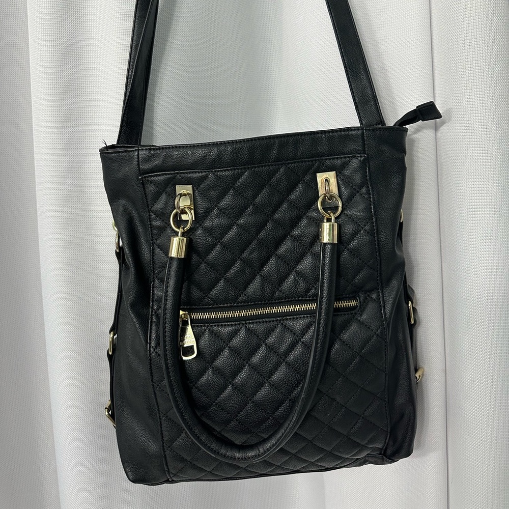 Elegant Black Quilted Tote Bag